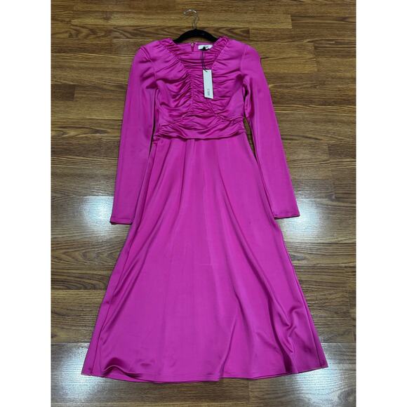 Et Ochs Keasha Magenta Stretch Ruched Jersey Midi Dress Women’s Size 6 - Picture 12 of 13